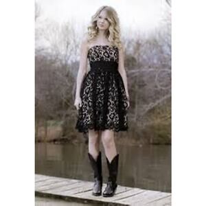 Milly of New York Black Lace Strapless Fit and Flare Dress Size 6